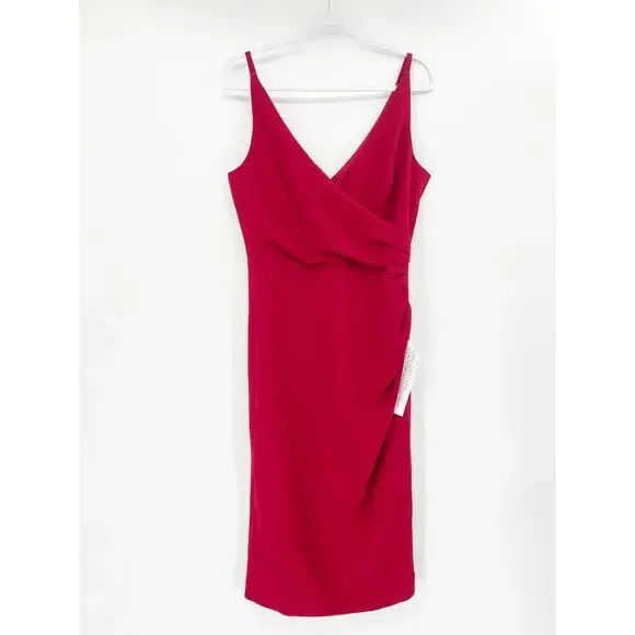 Dress the Population Anita Garnet Red Sleeveless Crepe Cocktail Dress Size L - Picture 3 of 7